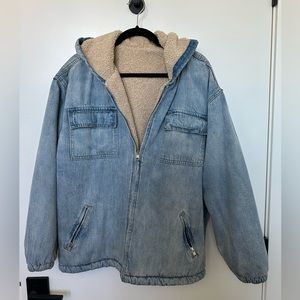GOOD AMERICAN Sherpa Denim Hooded Jacket